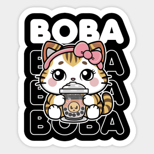 Funny kawaii cat drinking boba tea Sticker